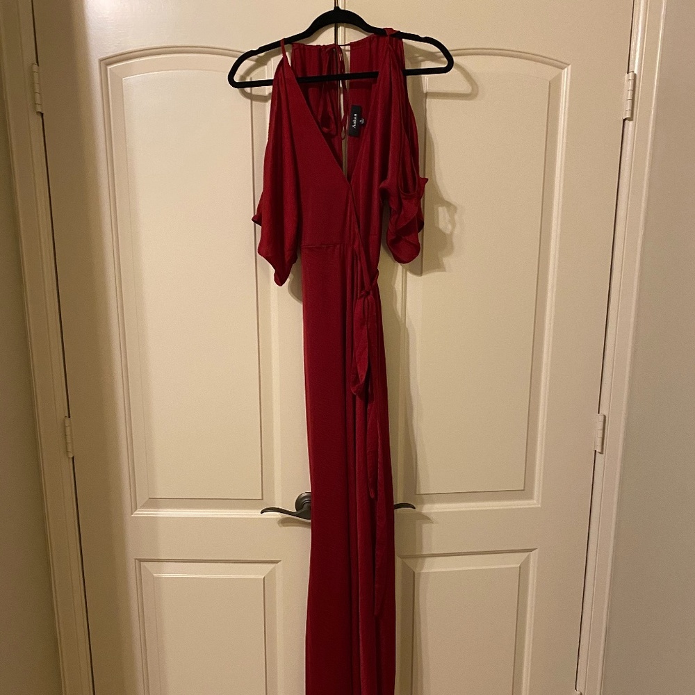 Long Silky Wrap Dress with Slits in Sleeves